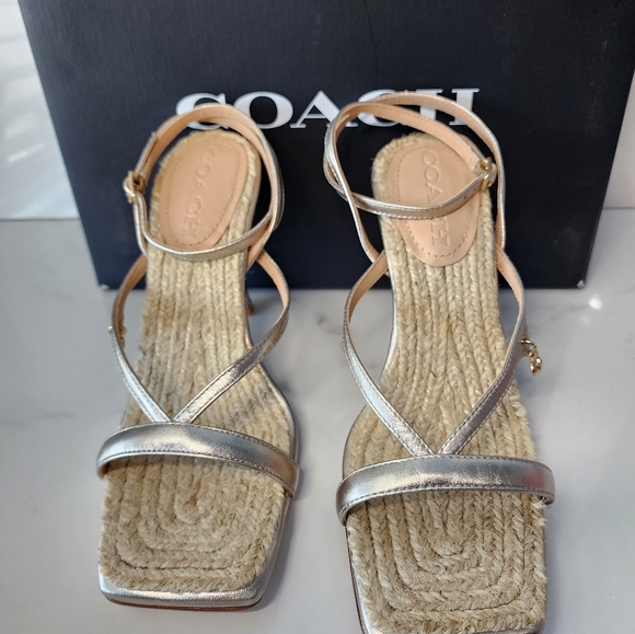 Coach KAIMA metallic Sandals Platinum Champagne Leather Ankle strap Heels - Picture 10 of 10